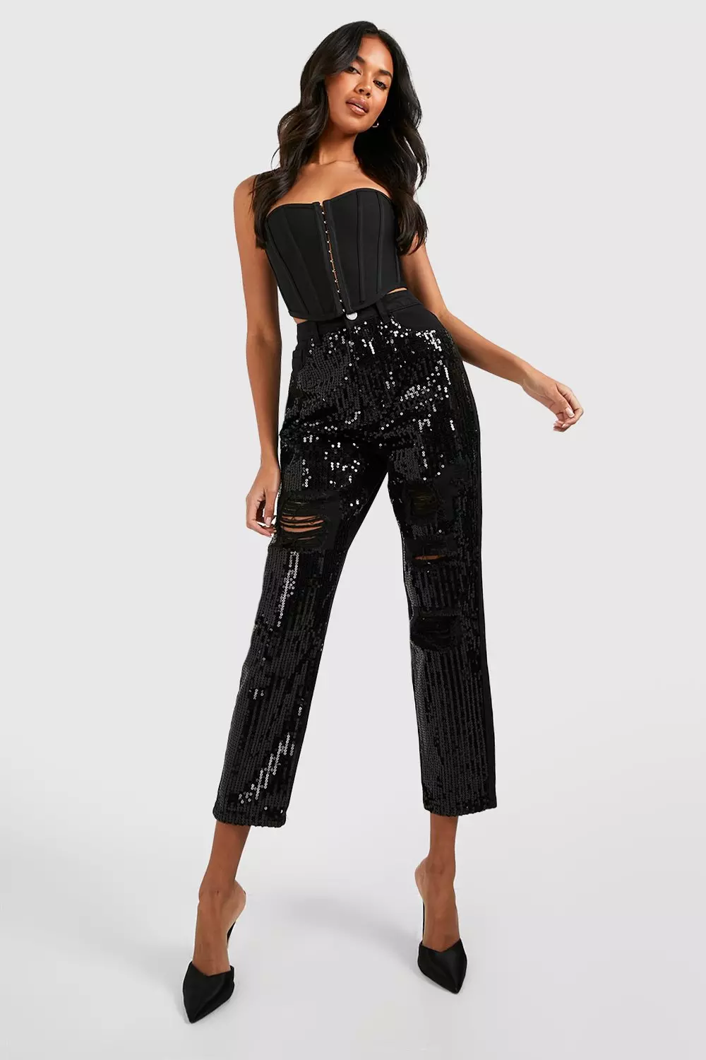 Distressed sequin hot sale denim jeans